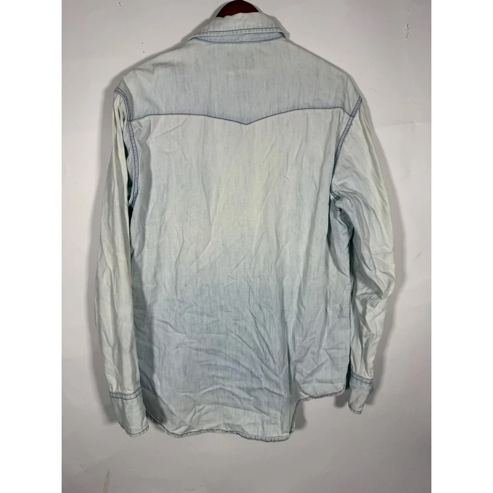 Wrangler Western Denim Shirt Mens XL Light Acid Wash Pearl Snap Long Sleeve
